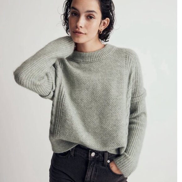 Madewell Women's Cable Havener Pullover Sweater Size 2XS Frosted Sage - Picture 1 of 11